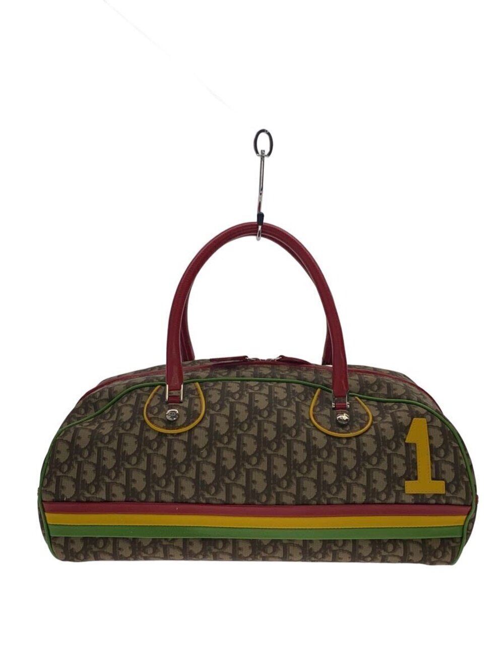 Christian Dior Trotter Rasta Boston Bag Canvas RED All over